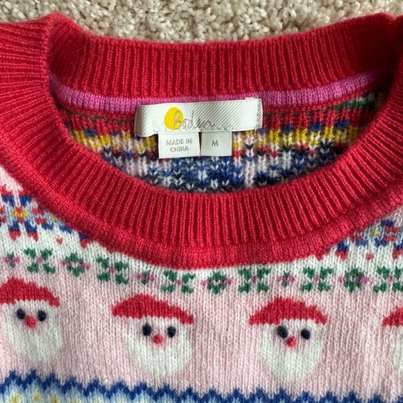 Boden Pink Fair Isle Santa Tree Skiers Women’s Holiday Sweater Size Medium, EUC - Picture 5 of 11